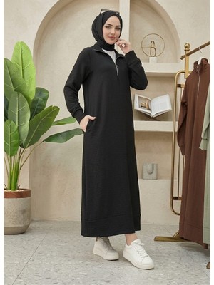 Mismoly Lina Serisi Cepli Fermuarlı Spor Uzun Tesettür Elbise - Aerobin
