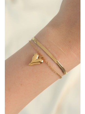 Youday Accessories 316L Çelik Gold Renk Italyan Zincirli Kalp Model Bileklik