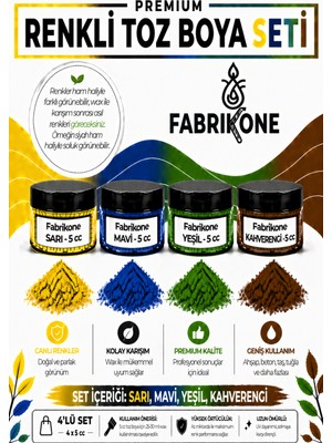 Fabrikone 4'lü Set Premium Parafin Soya Wax Toz Mum Boyası Hobi Seti - 5 cc (Sarı, Mavi, Yeşil, Kahverengi) BKFAB4SRMYKH5G