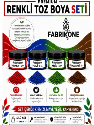 Fabrikone 4'lü Set Premium Parafin Soya Wax Toz Mum Boyası Hobi Seti - 5 cc (Kırmızı, Mavi, Yeşil, Kahverengi) BKFAB4KMYKH5G