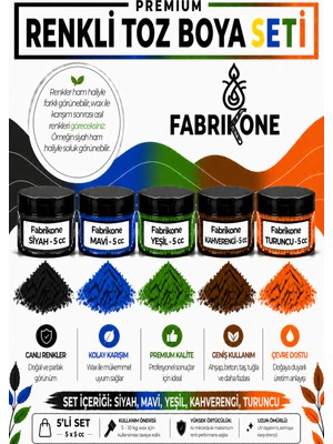 Fabrikone 5'li Set Premium Parafin Soya Wax Toz Mum Boyası Hobi Seti - 5 cc (Siyah, Mavi, Yeşil, Kahverengi, Turuncu) BKFAB5SMYKHT5G