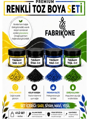 Fabrikone 4'lü Set Premium Parafin Soya Wax Toz Mum Boyası Hobi Seti - 5 cc (Sarı, Siyah, Mavi, Yeşil) BKFAB4SRSMY5G