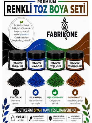 Fabrikone 4'lü Set Premium Parafin Soya Wax Toz Mum Boyası Hobi Seti - 5 cc (Siyah, Mavi, Yeşil, Kahverengi) BKFAB4SMYKH5G