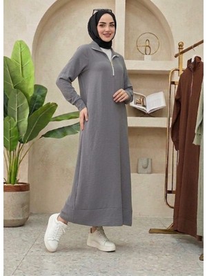 Mismoly Lina Serisi Cepli Fermuarlı Spor Uzun Tesettür Elbise - Aerobin