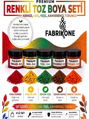 Fabrikone 5'li Set Premium Parafin Soya Wax Toz Mum Boyası Hobi Seti - 5 cc (Kırmızı, Sarı, Yeşil, Kahverengi, Turuncu) BKFAB5KSRYKHT5G