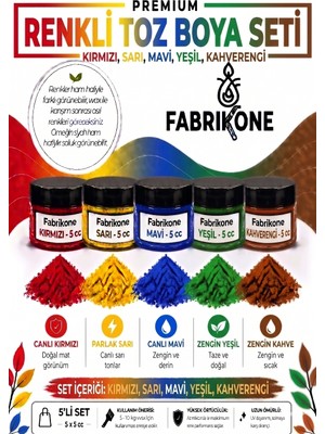 Fabrikone 5'li Set Premium Parafin Soya Wax Toz Mum Boyası Hobi Seti - 5 cc (Kırmızı, Sarı, Mavi, Yeşil, Kahverengi) BKFAB5KSRMYKH5G
