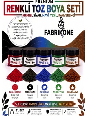 Fabrikone 5'li Set Premium Parafin Soya Wax Toz Mum Boyası Hobi Seti - 5 cc (Kırmızı, Siyah, Mavi, Yeşil, Kahverengi) BKFAB5KSMYKH5G