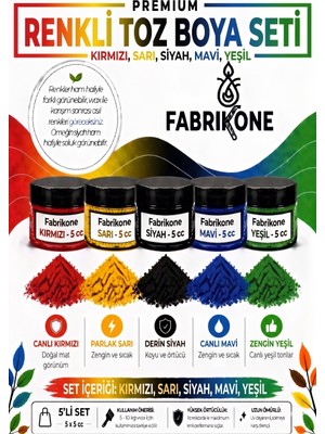 Fabrikone 5'li Set Premium Parafin Soya Wax Toz Mum Boyası Hobi Seti - 5 cc (Kırmızı, Sarı, Siyah, Mavi, Yeşil) BKFAB5KSRSMY5G