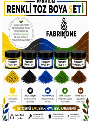 Fabrikone 5'li Set Premium Parafin Soya Wax Toz Mum Boyası Hobi Seti - 5 cc (Sarı, Siyah, Mavi, Yeşil, Kahverengi) BKFAB5SRSMYKH5G