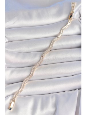 Youday Accessories Pirinç Gold Renk Su Yolu Zirkon Taşlı Model Kadın Bileklik