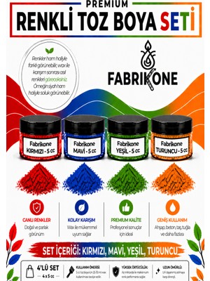 Fabrikone 4'lü Set Premium Parafin Soya Wax Toz Mum Boyası Hobi Seti - 5 cc (Kırmızı, Mavi, Yeşil, Turuncu) BKFAB4KMYT5G