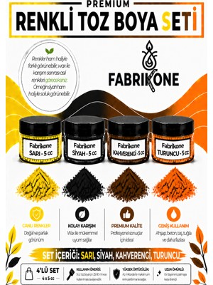 Fabrikone 4'lü Set Premium Parafin Soya Wax Toz Mum Boyası Hobi Seti - 5 cc (Sarı, Siyah, Kahverengi, Turuncu) BKFAB4SRSKHT5G
