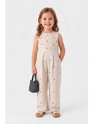 ministok Cherry Lady Kiraz Nakışlı Arkası Fiyonk Bağlamalı Çanta Aksesuarlı Kız Çocuk Tulum