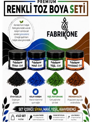 Fabrikone 4'lü Set Premium Parafin Soya Wax Toz Mum Boyası Hobi Seti - 5 cc (Siyah, Mavi, Yeşil, Turuncu) BKFAB4SMYT5G