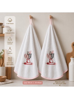 Vivesta Home %100 Pamuk Yuvarlak Mutfak Havlusu 50 cm 2’li Set Yüksek Emicilik ve Askı Halkalı Tasarım