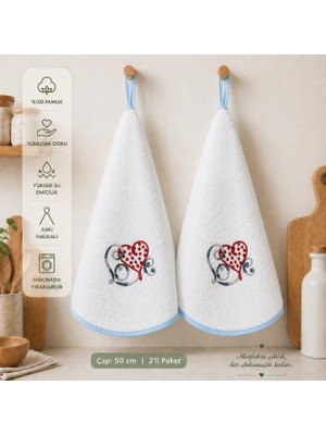 Vivesta Home %100 Pamuk Yuvarlak Mutfak Havlusu 50 cm – 2’li Set | Yüksek Emicilik, Askı Halkalı, Nakışlı Şık Tasarım, Makinede Yıkanabilir Kurulama Bezi