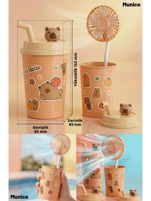 Munico Sevimli Bardak Model Mini Ayıcık Fan USB Şarjlı Sessiz Çalışma Masaüstü Dekoratif Bardak Tasarımlı
