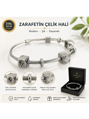 Modern Çelik Şık Kalp Detaylı Charm Kadın Bileklik