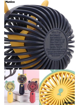Munico Sevimli Kulaklı Mini Fan Şarjlı Sessiz Çalışma Kompakt Tasarım Ev ve Ofis Için Taşınabilir Renkli