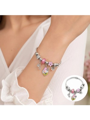Modern Çelik Şık Pembe Düş Charm Bileklik