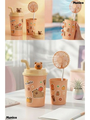 Munico Ayıcık Figürlü Bardak Model Mini Fan Şarjlı Masaüstü ve Seyahat Için Taşınabilir Pratik Esinti Pro
