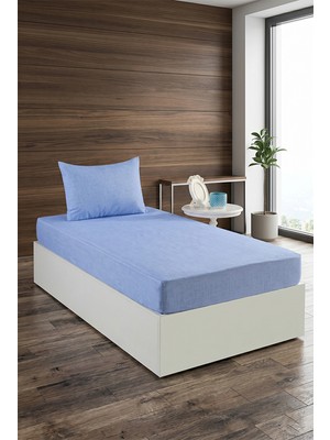 Tekstilla Rosa Lastikli Fitted Mavi Renk Tek Kişilik Yastık Kılıflı Çarşaf Seti