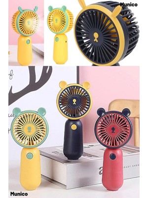 Munico Renkli Kulaklı Mini Fan USB Şarjlı Sessiz Taşınabilir Masaüstü ve Seyahat Için Sevimli Kulaklı Mini