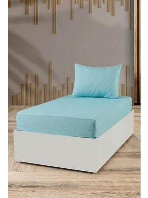 Tekstilla Rosa Lastikli Fitted Turkuaz Renk Tek Kişilik Yastık Kılıflı Çarşaf Seti