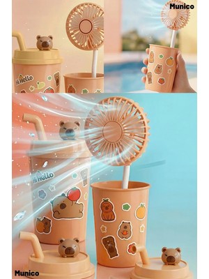 Munico Mini Ayıcık Fan Bardak Model USB Sessiz Çalışma Masaüstü ve Açık Hava Için Şarjlı Sessiz Soğutucu