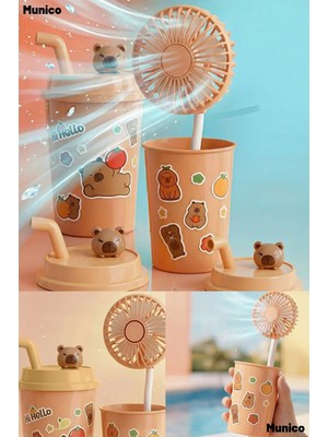 Munico Bardak Model Mini Ayıcık Fan Taşınabilir USB Şarjlı Sessiz Tasarım Sevimli Dekoratif Taşınabilir