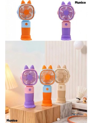 Munico Kedi Kulaklı Telefon Tutuculu Mini Fan USB Şarjlı Sessiz Çalışma Taşınabilir Masaüstü Serinletici