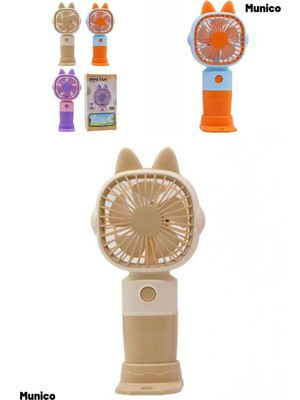 Munico Kedi Kulaklı Mini Fan Telefon Tutuculu Şarjlı Sessiz Çalışma Masaüstü ve Seyahat Dostu Tasarım