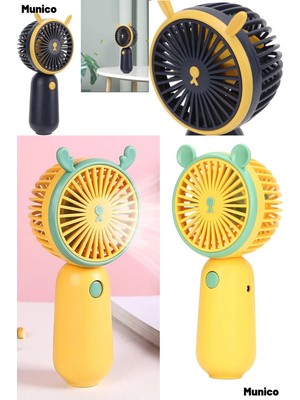 Munico USB Şarjlı Sessiz Çalışma Seyahat ve Açık Hava Için Sevimli Renkli Kulaklı Mini Fan Şarjlı Sessiz