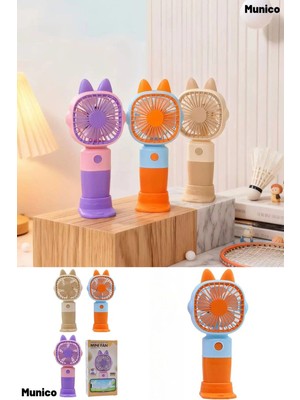 Munico Telefon Tutuculu Kedi Kulaklı Mini Fan Şarjlı Sessiz Çalışma Kompakt Tasarım Masaüstü Dekoratif