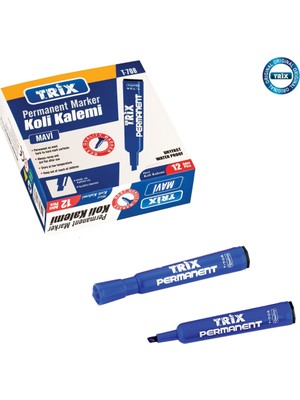 Özbience Mavi Kalem Koli 12'li Kesik Uç Permanent Marker, Kalem Seti