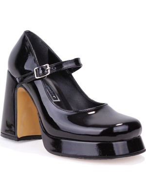 Dagoster DZA07-337565 Siyah Rugan 10 cm Kalın Topuklu Platform Kadın Ayakkabı