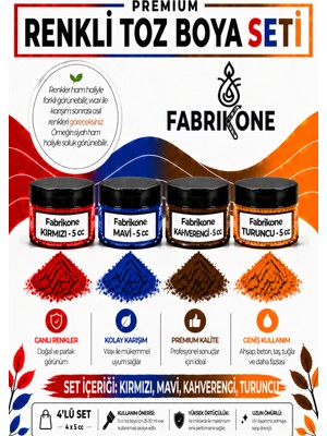 Fabrikone 4'lü Set Premium Parafin Soya Wax Toz Mum Boyası Hobi Seti - 5 cc (Kırmızı, Mavi, Kahverengi, Turuncu) BKFAB4KMKHT5G