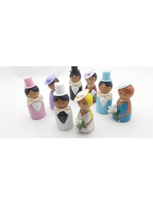 Özbience Sevimli Ahşap Çift Damat Gelin Peg Doll Oyuncak Seti