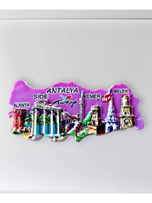 Mundy Antalya ( Alanya, Side , Kemer , Belek ) Temalı Polyester Kabartmalı Magnet 10X4 cm Dekoratif Hediyelik Buzdolabı Süsü  (KOD:1109)