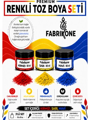 Fabrikone 3'lü Set Premium Parafin Soya Wax Toz Mum Boyası Hobi Seti - 10 cc (Kırmızı, Sarı, Mavi) BKFAB3KSRM10G