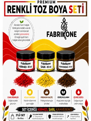 Fabrikone 3'lü Set Premium Parafin Soya Wax Toz Mum Boyası Hobi Seti - 10 cc (Kırmızı, Sarı, Kahverengi) BKFAB3KSRKH10G