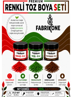 Fabrikone 3'lü Set Premium Parafin Soya Wax Toz Mum Boyası Hobi Seti - 10 cc (Kırmızı, Yeşil, Kahverengi) BKFAB3KYKH10G