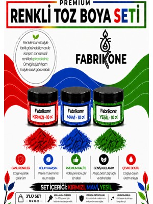 Fabrikone 3'lü Set Premium Parafin Soya Wax Toz Mum Boyası Hobi Seti - 10 cc (Kırmızı, Mavi, Yeşil) BKFAB3KMY10G
