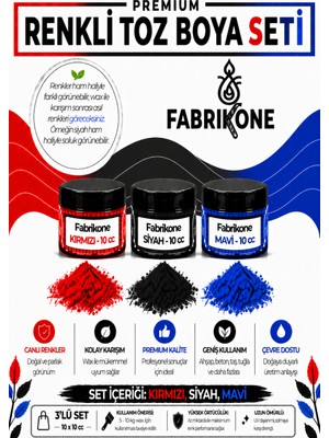 Fabrikone 3'lü Set Premium Parafin Soya Wax Toz Mum Boyası Hobi Seti - 10 cc (Kırmızı, Siyah, Mavi) BKFAB3KSM10G