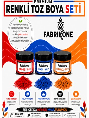 Fabrikone 3'lü Set Premium Parafin Soya Wax Toz Mum Boyası Hobi Seti - 10 cc (Kırmızı, Mavi, Turuncu) BKFAB3KMT10G