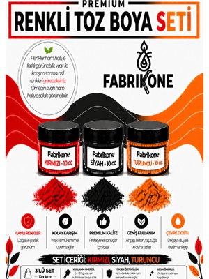 Fabrikone 3'lü Set Premium Parafin Soya Wax Toz Mum Boyası Hobi Seti - 10 cc (Kırmızı, Siyah, Turuncu) BKFAB3KST10G