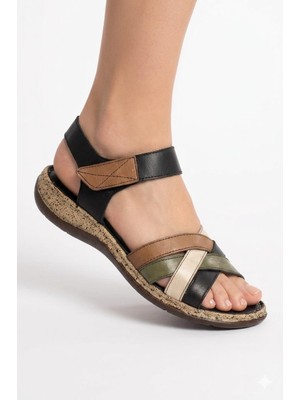Shoemix Hakiki Deri Anatomik Taban Kadın Sandalet-Günlük Konforlu