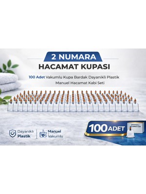 Renklime 2 Numara Hacamat Kupası 100 Adet Vakumlu Kupa Bardak Dayanıklı Plastik Manuel Hacamat Kabı
