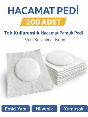 Renklime Hacamat Pedi 200 Adet – Tek Kullanımlık Hacamat Pamuk Pedi Steril Kullanıma Uygun