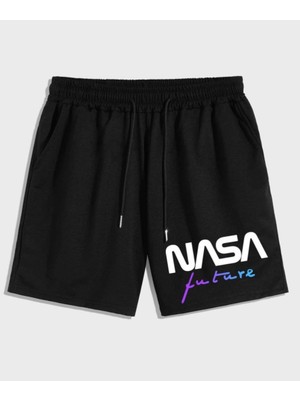 Punix Punıx Büyük Beden Nasa Future Baskılı Pamuk Dokuma Yeni Sezon Yazlık Erkek Battal Şort